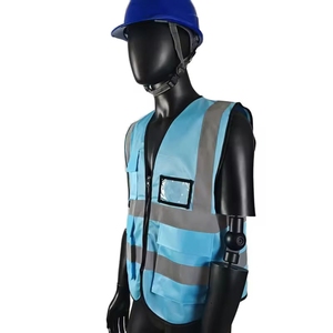 High Visibility Reflective Safety Vest <b>Blue</b> Polyester Workwear Unisex <b>Hi</b> <b>Vis</b> Vest with Reflective Stripes for Construction Use - Product Image 2