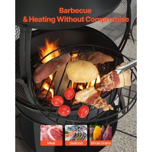 Brasero d'extérieur sphérique en fer de 22 pouces pour barbecue et chauffage, foyer à bois avec grille de cuisson - Product Image 5