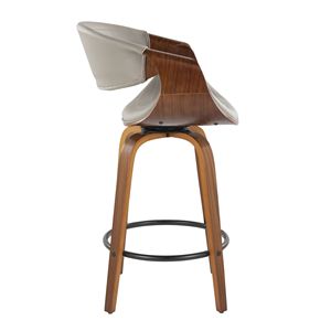 Mid-Century moderno sgabello da bancone serie sinfonia in noce e grigio finta pelle Set di 2 per sala da pranzo - Product Image 3
