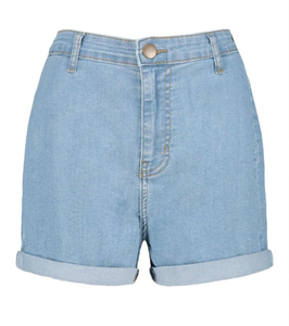 Shorts de mezclilla de cintura alta elásticos para mujer 2026, shorts azules de mezclilla con dobladillo plegado, shorts de mezclilla para mujer - Product Image 6