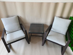 Modern Rattan Outdoor <b>Garden</b> <b>Set</b> with 2 Comfortable Chairs Weather Resistant Table Contemporary Design for Hotel & Courtyard Use - Product Image 2
