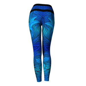 Leggings de Yoga de Cintura Alta con Estampado Floral Azul, Leggings de Yoga de Cintura Alta con Control de Abdomen, Pantalones Elásticos para Fitness, Gimnasio y Baile - Product Image 3