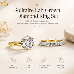 Ensemble de bagues solitaires en diamant de laboratoire |   Bague de mariage en or massif 9K/14K/18K avec diamant DEF taille brillant 2.0 carats, clarté VVS2, excellente taille - Product Image 5