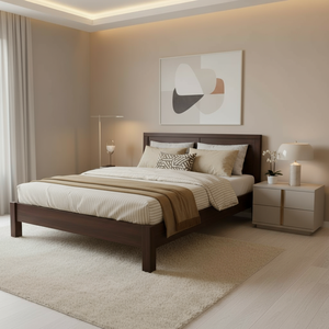 Muebles de Dormitorio Cascara, Cama de Plataforma de Madera Maciza de Pino de Nueva Zelanda, Tamaño Completo, Color Café, Hecha a Mano, Personalizable - Product Image 1