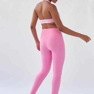 Wholesale Women's Pink Scoop Neck Seamless High Support Yoga Fitness Sports <b>Bra</b> Breathable Solid Color Front Logo High Quality - Product Image 6