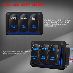 3 Gang Metal LED <b>Light</b> Bar <b>Switch</b> Panel <b>12V</b> Blue Illuminated Auto Car Interior Control - Product Image 3
