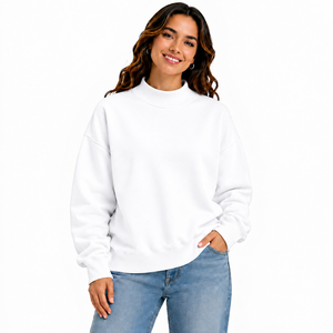 Sweat-shirt à col montant blanc surdimensionné pour femme, fabriqué par des professionnels, en tissu de haute qualité, pour toutes les saisons - Product Image 1