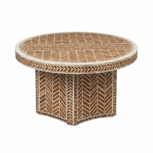 Table basse de luxe bleu marine avec incrustations en os, motif mosaïque rond fait main, table centrale de style marocain, table d'appoint, prix d'usine - Product Image 4