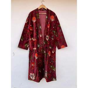 Bata Kimono de Terciopelo Estampado Elegante hasta la Rodilla, Estilo Bohemio de Invierno, Ropa de Estar por Casa, Estilo Festival, Regalo para Ella, Bata de Noche - Product Image 4