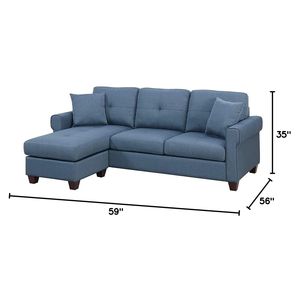 Divano Sezionale Reversibile Blu Lucido in Polifibra con Cuscini Trapuntati, Chaise Longue Elegante per Soggiorno - Product Image 5