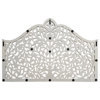 Tête de lit Queen Artisanale Intelligente en Bois Sculpté et Lumineuse, Meuble de Chambre d'Appartement avec Motif Feuille de Texas