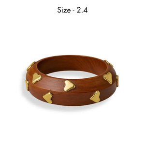 Handmade Natural Crafts <b>Wooden</b> Bangle with Golden Hearts - Boho Arm <b>Jewellery</b> - Product Image 5