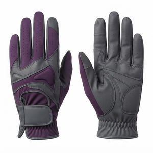 Leather Full <b>Finger</b> Horse Riding Gloves Purple Gray Non Slip Breathable Adjustable Wrist <b>Strap</b> Unisex Outdoor Summer - Product Image 1