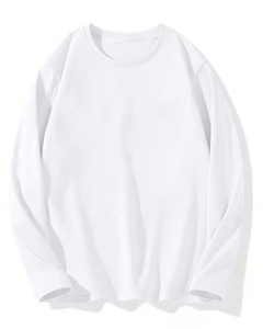 Men's <b>White</b> Long Sleeve O Neck Knitted Cotton Breathable 180g Sweatshirt Regular Fit Solid Casual Wear Blank Jersey Top - Product Image 2