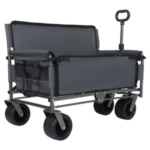 3-in-1 Convertible Folding Wagon Cart Heavy Duty 500lbs Utility 180L All Terrain Wheelbarrow with Bench Seat <b>Storage</b> for <b>Camping</b> - Product Image 2