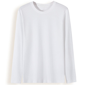 Camiseta de manga larga de color sólido para hombre y mujer, de algodón peinado, con cuello redondo, diseño estampado con logotipo personalizado OEM. - Product Image 1
