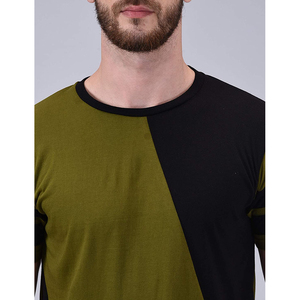 เสื้อยืดคอกลมแขนสั้นผู้ชาย สีเขียวมะกอก-ดำ ตัดต่อสี ดีไซน์ขอบตัดกันแบบลำลอง ผ้าถัก - Product Image 6