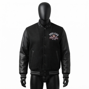High Street <b>Leather</b> Sleeves Letterman Varsity Breathable Winter <b>Long</b> Sleeves Baseball <b>Jacket</b> for Men - Product Image 1