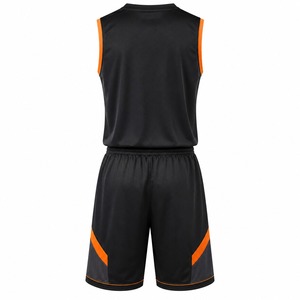 Ensemble de maillots de basket-ball unisexe noir et orange, manches courtes, col en V, maille respirante, nom d'équipe personnalisé, impression par transfert thermique - Product Image 6