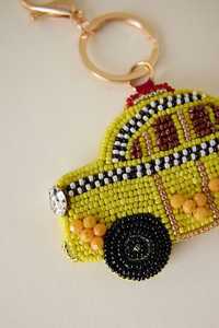 Handmade Beaded Yellow Car Keychain Fashion <b>Bag</b> Hanger Colorful Decorative <b>Charm</b> - Product Image 1