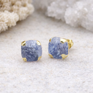 Natural Raw Tanzanite <b>Stud</b> Earring Gold Electroplated Prong <b>Stud</b> Handmade Gemstone Jewelry Gift for Women - Product Image 1