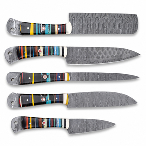 Juego de 5 Cuchillos de Chef Burraq Hechos a Mano con Acero de Damasco, Mango de Resina, Diseño Moderno, Ambidiestros, Forjados, Longitud de Hoja de 6-7.9 Pulgadas - Product Image 3