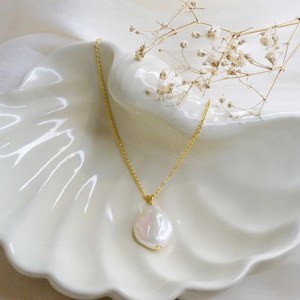 Collier pendentif en or 14 carats avec perle baroque, argent sterling 925 plaqué or, grande perle irrégulière, bijoux de mariée, cadeau - Product Image 5