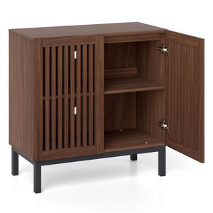 32" Farmhouse Buffet <b>Sideboard</b> Cabinet with 2 Doors Solid Wood Storage in <b>Walnut</b> & Black - Product Image 6