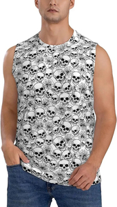Men's <b>Skull</b> Pattern Sleeveless Tank <b>Top</b> O-Neck Gothic Style Breathable Polyester Knitted Workout Wear - Product Image 3