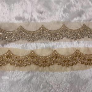 Exquisite <b>Kaftan</b> Saree Scalloped Lace Trim Hand Look Pearl Bead Mirror Work Wholesale Indian Ethnic Sewing Decoration Border - Product Image 6