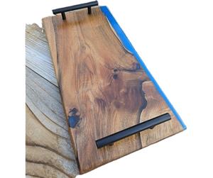 ถาดเสิร์ฟไม้อะคาเซียทำจากเรซิ่นและไม้อะคาเซียพร้อมที่จับโลหะมีสไตล์สำหรับงานแต่งงานงานเลี้ยงอาหารโต๊ะรับประทานอาหาร - Product Image 1