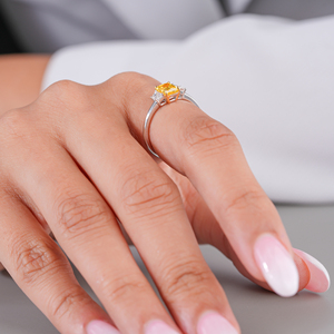 Radiant Cut Yellow Diamond Unique <b>Ring</b>, Three Stone Engagement <b>Ring</b> Trapezoid Diamond Side Stone Solid Gold <b>Plain</b> Band <b>Ring</b> - Product Image 3