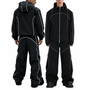 Reflective Breathable Polyester Tracksuit Set <b>Zip</b> <b>Hooded</b> Windbreaker Jacket Wide Leg Baggy Pants Streetwear Windproof Summer - Product Image 1