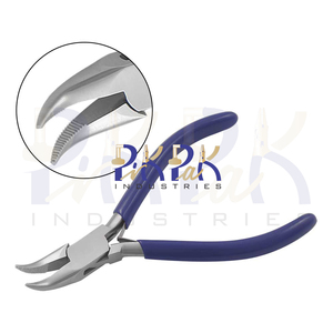 Pince à bec courbé de 115 mm avec poignées en PVC, mâchoires dentelées, pour la fabrication de bijoux, l'artisanat DIY, le sertissage, les circlips et le dénudage de fils - Product Image 1