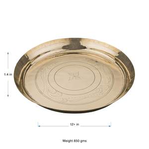 Plato de bronce Kansa Thali hecho a mano, verificado por laboratorio, para la digestión ayurvédica, alivio de gases e inmunidad, con acabado dorado brillante. - Product Image 2