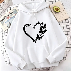 เสื้อมีฮู้ดลายรักและผีเสื้อของผู้หญิงเสื้อมีฮู้ดแนวสตรีทฮิปฮอปมีกระเป๋าสไตล์วินเทจหลากสี - Product Image 2