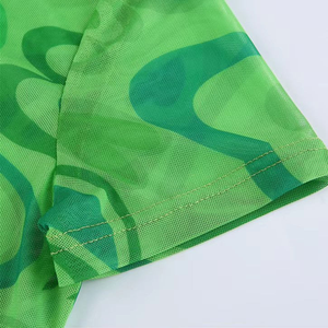 Women's <b>Green</b> Printed <b>Cropped</b> Tank <b>Top</b> O-Neck Short Sleeve Breathable Knitted Polyester Sexy Club Style - Product Image 2