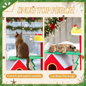 Albero per Gatti a Tema Natalizio da 56 Pollici, Torre per Gatti a Più Livelli con Cuccia a Corona, Rampa in Sisal e Tiragraffi, Grande Cuccia per Gatti in Cartone - Product Image 2