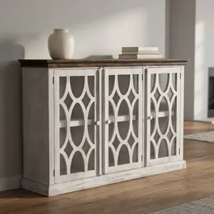 Aparador de Madera Antiguo Hecho a Mano con Tres Puertas, Mueble para TV, Mesa de Almacenamiento con Puertas Decorativas de Rejilla para Sala de Estar - Product Image 6