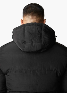 Men's Black Hooded Puffer Jacket Windproof Casual Winter Coat Polyester Wadding Thick <b>Quilted</b> Regular Fit <b>Single</b> Button Closure - Product Image 5