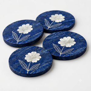 REHMAN CRAFT Handmade Modern Round Cobalt Petals MDF <b>Coasters</b> 9cm Diameter - Product Image 5