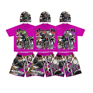 Men's Green Breathable Moto Biker <b>T</b>-<b>Shirt</b> Shorts Set <b>Skull</b> Pattern Digital Print Summer Casual Wear Crew Neck Knitted Polyester - Product Image 5