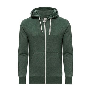 Sweat-shirt à capuche zippé vert foncé pour homme, coupe classique, couleur unie, en molleton de coton, coupe-vent, écologique, décontracté, pour l'hiver - Product Image 1