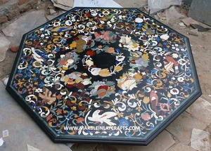 Exportateurs de dessus de table à manger en marbre blanc incrusté, forme octogonale avec motif floral, pour la décoration de la maison et des hôtels - Product Image 5