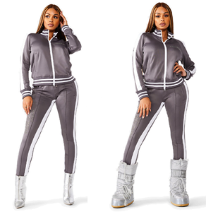 Combinaison de Jogging pour femmes, vêtements bon marché avec col et boutons côtelés à fermeture éclair frontale, survêtement à rayures latérales, coupe Slim Fit, livraison gratuite - Product Image 6