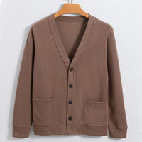 Cardigan tricoté pour homme de haute qualité, tendance, col en V, couleur unie, manches longues, en laine/nylon respirant, boutonné sur le devant, pour l'hiver