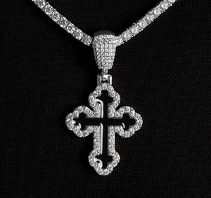 Silver Plated Cross Pendant With Crystal Rhinestones Men's Hiphop Jewelry Fashion Pendants Charm Gift - Product Image 1