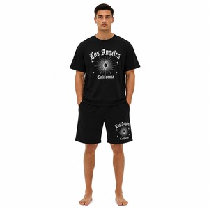 Conjunto de Camiseta y Pantalones Cortos de Algodón Casual para Hombre, con Logotipo Personalizado, Estilo Veraniego, Dos Piezas, Ropa Deportiva Urbana, Venta al Por Mayor - Product Image 1