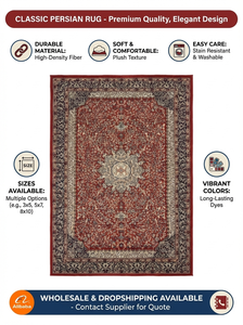 Tapis de sol en soie rouge style persan à motif écossais, écologique, antibactérien, pour salon et chambre, tapis décoratif doux pour la maison - Product Image 6