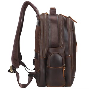 Waterproof Genuine Cow Leather <b>Backpack</b> Anti-Theft Vintage <b>Laptop</b> Rucksack for <b>Work</b> and Travel LBP-0413 - Product Image 2